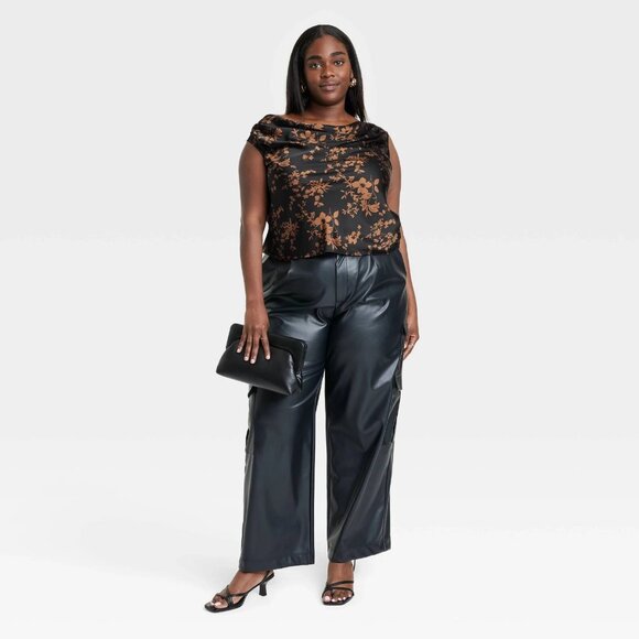 Medium - Womens Draped One Shoulder Tank Top - A New Day - Black Floral - Picture 5 of 6